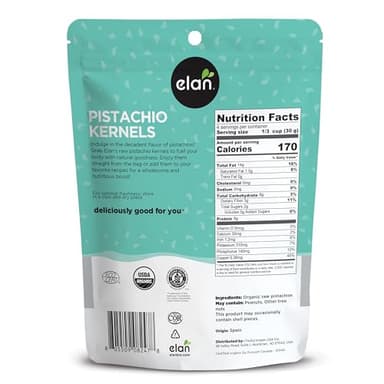 Elan Organic Raw Pistachios, 4.8 oz, Unsalted Kernels, No Shell,Pistachio Nuts, Non-GMO, Vegan, Gluten-Free, Kosher, Healthy Snacks - Image 2