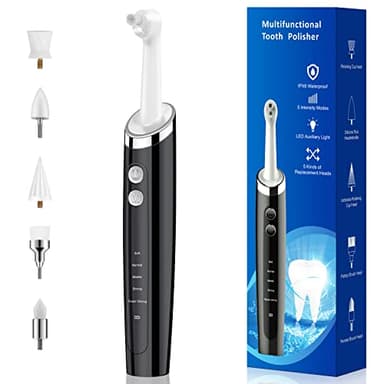Pelzzle Tooth Polisher, Rechargeable Teeth Polisher for Daily Cleaning, Whitening and Polishing, Electric Dental Teeth Polishing with LED Light, 5 Brush Heads, 5 Speed Modes, Waterproof - Image 1