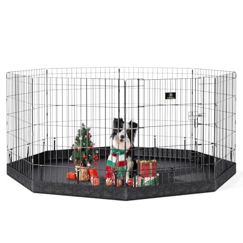 PJYuCien Dog Playpen, 8 Panels 24’’H Dog Pens Indoor with Bottom Pad, Metal Foldable Pet Puppy Exercise Fence Crate Kennel, Better for Small Animals,Black - Image 1