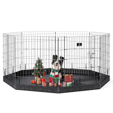 PJYuCien Dog Playpen, 8 Panels 24’’H Dog Pens Indoor with Bottom Pad, Metal Foldable Pet Puppy Exercise Fence Crate Kennel, Better for Small Animals,Black - Image 1
