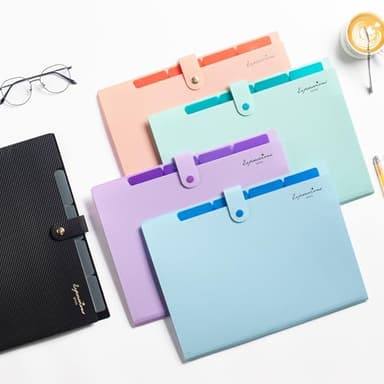 Sooez Accordion File Organizer, Letter Size Expanding File Folder with Labels, 5 Pocket Folders for Documents, Portable Paper Bill Receipt Organizer for Home School Office Supplies, Black - Image 2