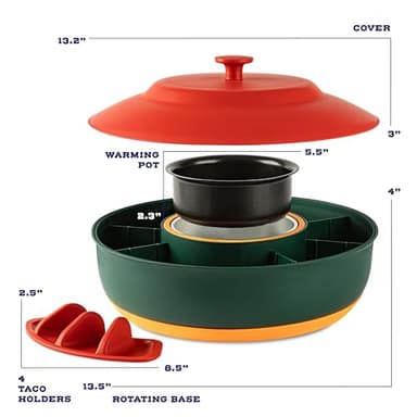 Taco Tuesday Kit - Taco Bar Serving Set for a Party - 30oz Heated Pot, 4 Taco Holders, & Detachable Lazy Susan Tray - Taco Night Fiesta – Unique Couple & Housewarming Gift Set Ideas - Image 2