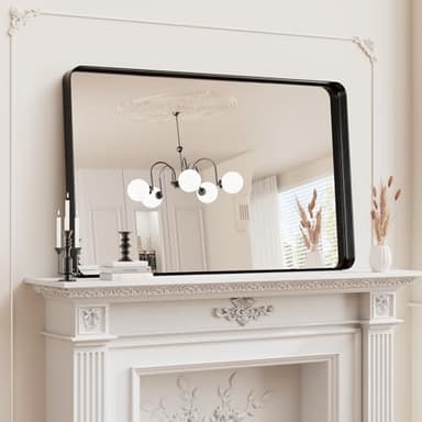 Koonmi Black Wall Mirror for Bathroom, 30x48 Inch Matte Deep Framed Rounded Rectangle Vanity Mirror for Farmhouse Living Room, Tempered Glass, Anti-Rust, Vertically or Horizontally - Image 8