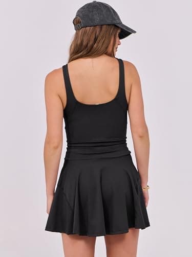 Caracilia Women's Tennis Mini Dresses Workout Built in Shorts Golf Athletic Sleeveless One Piece Summer Active Romper Dress Black Large - Image 4