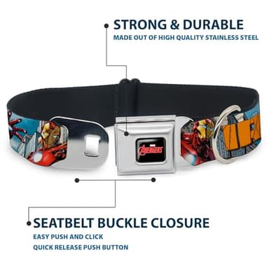 Buckle-Down Seatbelt Buckle Dog Collar - IRON MAN w/Avengers Logo Cityscape - 1" Wide - Fits 15-26" Neck - Large - Image 4