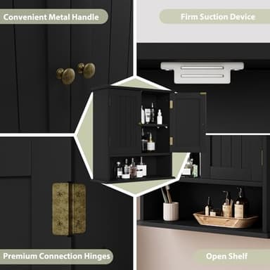 Smuxee Black Wall Cabinet, Small, 2-Door Medicine Cabinet with Adjustable Shelves, Over Toilet, For Kitchen and Laundry Rooms - Image 5