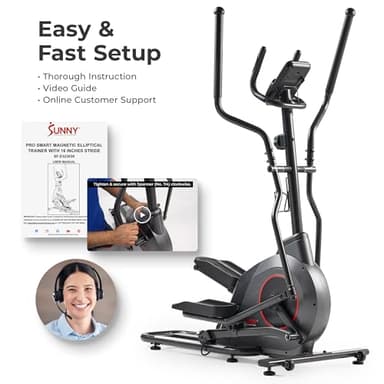 Sunny Health & Fitness Ultra Silent Smart Elliptical Exerciser, 300LB Load & 16” Long Stride Training Machine for Seniors Home Workout, Easy-Assembly Cardio Equipment, Free SunnyFit App Bluetooth Link - Image 8