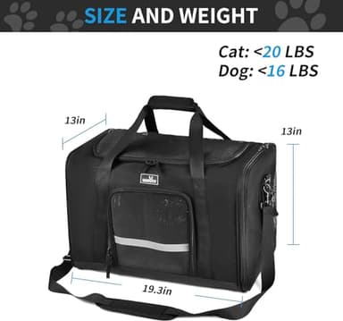 Wakytu Dog Carriers for Small Dogs, Cat Carrier Travel, Expandable, Collapsible, 900D High Density Oxford Cloth, Wear-Resisting, Anti Tearing, Reflective Tape,Safety Lock Zipper - Image 2
