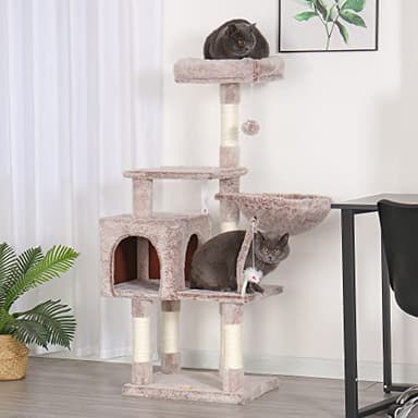 Heybly Cat Tree with Toy, Cat Tower condo for Indoor Cats, Cat House with Padded Plush Perch, Cozy Hammock and Sisal Scratching Posts, Muchroom HCT004MU - Image 5