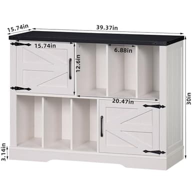 Joaxswe Large Record Player Stand with Vinyl Storage Up to 450 Albums, 39 Inch Farmhouse Rustic Wood White Storage Cabinet with Barn Doors, Vintage Mid-Century Turntable Stand for Bedroom, Living Room - Image 2