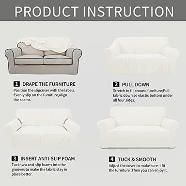 Easy-Going Stretch Sofa Slipcover 1-Piece Sofa Cover Furniture Protector Couch Soft with Elastic Bottom for Kids, Polyester Spandex Jacquard Fabric Small Checks (Sofa, Cream) - Image 6