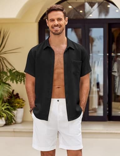 COOFANDY Mens Button Down Shirt Untucked Shirts for Men Casual Tropical Beach Shirt Black - Image 3