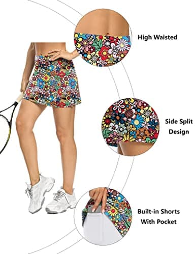 LouKeith Tennis Skirts for Women Golf Athletic Activewear Skorts Mini Summer Workout Running Shorts with Pockets Colorful Flowers XL - Image 3