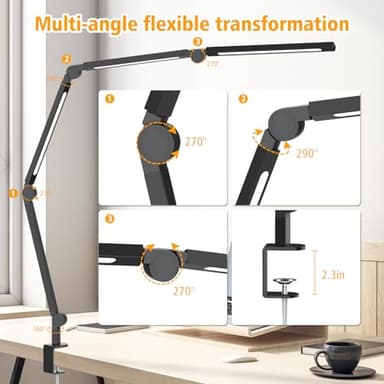 LED Desk Lamp with Clamp,Adjustable Swing Arm Desk Lamps for Home Office,Dimmable Tempering Eye Care Desk Light Bright Modern Led Table Lamp for Nail Tech Architect,Flexible Tall Task Table Light - Image 7