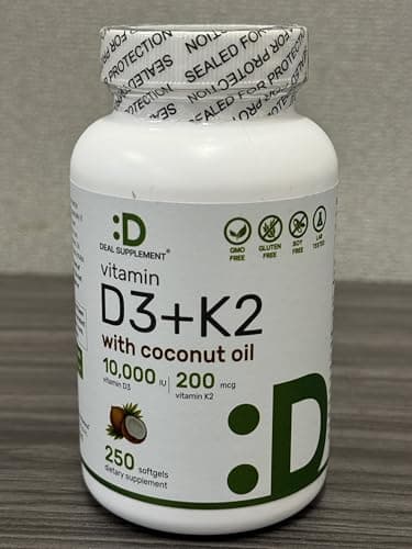 DEAL SUPPLEMENT Vitamin D3 10,000 IU + K2 MK7 200mcg Softgels, 250 Count | 2-in-1 Complex with Virgin Coconut Oil | Supports Heart, Bone, Teeth & Immune Health | Easy to Swallow - Image 2