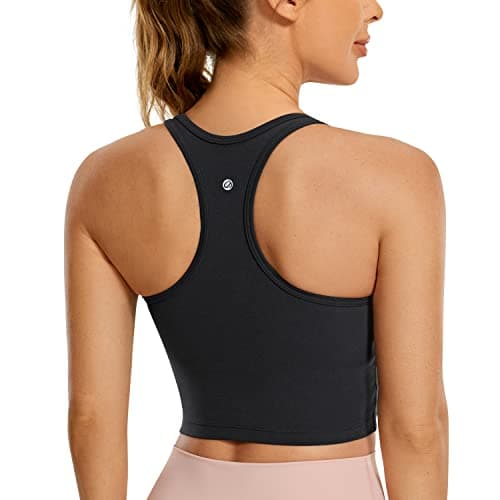 CRZ YOGA Butterluxe Womens Y-Back Racerback Longline Sports Bra - Padded Scoop Neck Workout Crop Tank Top with Built in Pads Black Medium - Image 1