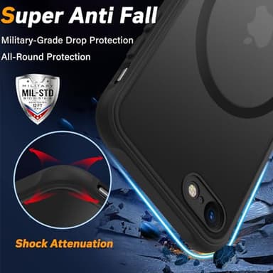 Magnetic for iPhone SE Case 2022/3rd/2020/2nd gen, iPhone 8 & iPhone 7 [Compatible with Magsafe] Shockproof Slim Translucent Matte Protective Phone Case, Black - Image 4