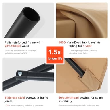 ABCCANOPY 11FT Patio Umbrella, Outdoor Waterproof Table Umbrella with Push Button Tilt and Crank, 8 Ribs UV Protection Pool Umbrella for Garden, Lawn, Deck & Backyard (Light Beige) - Image 5