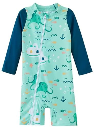 UMELOK Toddler Boy Swimsuit Baby Rash Guard Swimwear Rashguard UPF 50+ Sun Protection Bathing Suit Sunsuit Green, Submarine and Octopus-24-36M - Image 1