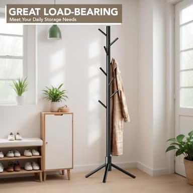 Hupmad Wooden Tree Coat Rack Stand,Sturdy Freestanding Coat Rack with 8 Hooks,3 Adjustable Height for Child Adult,Wood Coat Stand Tree Fits Entryway Bedroom Office for Bags,Hats - Image 3