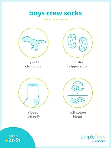 Simple Joys by Carter's Baby 12-Pack Socks, Multicolor/Dinosaur/Stripe, 4T - Image 11