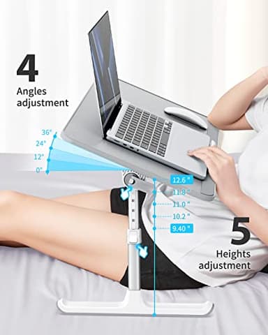 SAIJI Leather Laptop Bed Tray Table, Adjustable Laptop Stand with Removable Stopper, Portable Lap Desks with Foldable Legs, Notebook Stand Breakfast Reading Desk for Sofa Couch Floor(Large,Gray) - Image 4