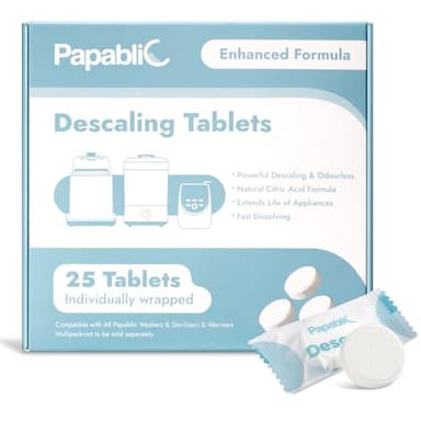 Papablic Descaling Tablets, 25 Count – Compatible with Baby Brezza, Momcozy, Papablic Bottle Washer, Warmer, Sterilizer & Formula Maker – Removes Milk & Limescale for Better Performance - Image 1
