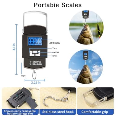 AOFUXTI Fishing Tool Kit - Fishing Pliers Kit, 112Pcs Fishing Gear and Equipment, with Fish Hook Remover, Fishing Scale, Fishing Scissors, Fish Lip Gripper, Fishing Lures, for Man and Women, Blue - Image 5