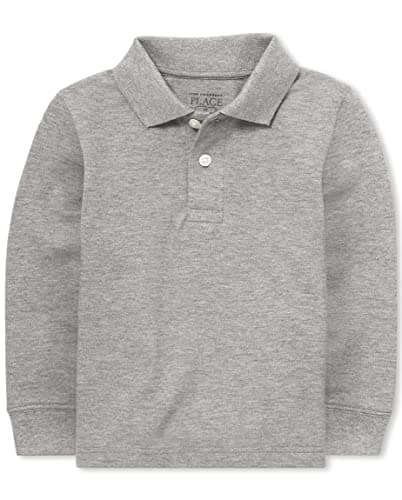 The Children's Place Baby Boys and Toddler Boys Long Sleeve Pique Polo, Smoke, 3T - Image 1
