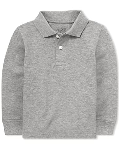The Children's Place Baby Boys and Toddler Boys Long Sleeve Pique Polo, Smoke, 3T - Image 1