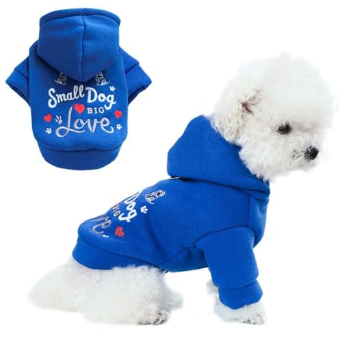 ANIAC Happy Dog Hoodies Fall Puppy Clothes for Small Dog Girl Boy Hooded Dog Sweatshirt Winter Cat Clothes Warm Pet Sweater Cold Weather Coat for Kitten Chihuahua Yorkie (Blue, X-Large) - Image 1