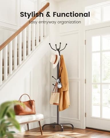 Pipishell Coat Rack with 14 Hooks, Freestanding Coat Rack Stand for Entryway, Hallway, Bedroom, and Office, Metal Coat Tree & Hat Rack for Coats, Hats, and Bags, Brown - Image 2