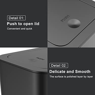 N. NETDOT 3 Pack 10 Liter Small Trash Can with lid, 2.6 Gallon,Garbage Can Slim Trash Bin Waste Basket for Bathroom,Kitchen,Bedroom,Living Room,Office,Laundry - Black - Image 5