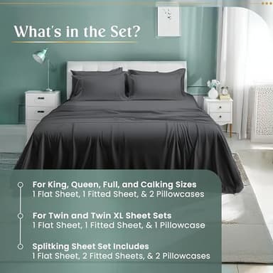 800 Thread Count Egyptian Cotton Sheets Queen Sheet Set Deep Pocket,100% Cotton Bed Sheets Queen Size Set, No Pill Soft & Comfy Naturally Cool Breathable Elasticated Sheet & Pillowcase Sets- Charcoal - Image 6