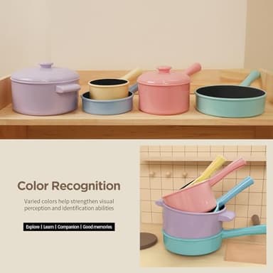 GILOBABY Play Kitchen Accessories, Play Food Sets for Kids Kitchen Playset with Pots and Pans Set, Cooking Utensils, Preschool Learning Education Toys for Toddlers, Birthday Gifts for Girls (Pink) - Image 4