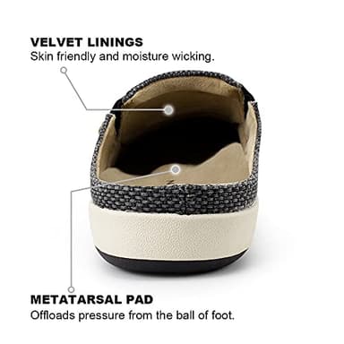 Mens Slippers with Arch Support, Canvas House Slipper for Men with Suede Insole and Velvet Lining, Slip on Clog House Shoes with Indoor Outdoor Anti-Skid Rubber Sole, Black, 9.5 - Image 2