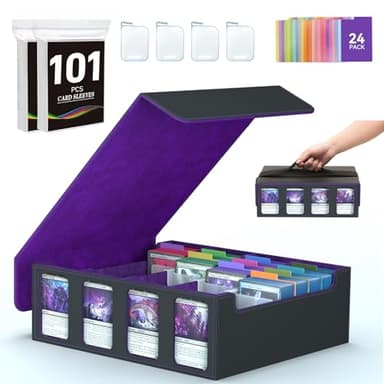 4-Row Trading Card Storage Box, Bulk Cards Case for 3200+ Mtg tcg Magic Playing Game Card Organizer, Commander Deck Box with 4 Supports & 24 Dividers & Strap & 101 Sleeves - Image 1