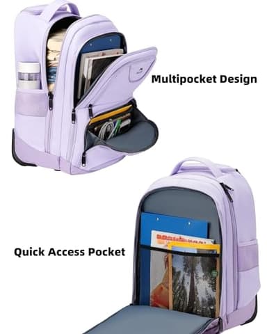 MATEIN Rolling Backpack for Women, 17 Inch Travel Laptop Backpacks with Wheels, Waterproof Large Roller Carry On Luggage Wheeled, Trolley Overnight Suitcase Business Computer Bag, Purple - Image 4