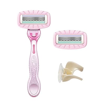 Amazon Basics Women's 4 Blade Razor for Women, Fits AmazonBasics & Venus Handles, Moisturizing Surround, 4 Count, Includes 1 Handle, 2 Cartridges & 1 Shower Hanger, Pink - Image 2