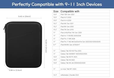 Dadanism 9-11 Inch Tablet Sleeve Bag Carrying Case for iPad (A16) 11th Gen 11", iPad 10th Gen 10.9" Air 5/4, i-Pad Air/Pro 11", i-Pad 9/8/7th, Galaxy Tab A9+ Plus 11", Remarkable 2 10.3", Black - Image 2