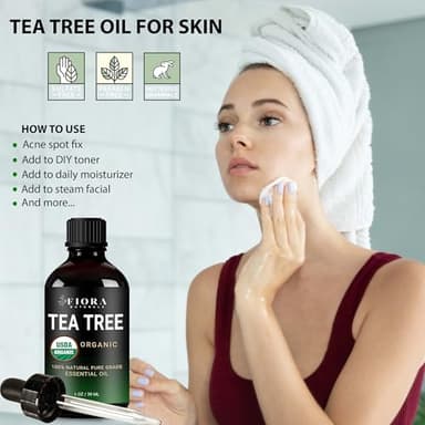 Tea Tree Oil – 100% Pure Organic Tea Tree Essential Oil for Skin, Face, Hair, Scalp, Nails, and Toenail – Therapeutic Grade Tree Tea Oil for Acne & Hair Growth – 1 fl oz - by Fiora Naturals - Image 3