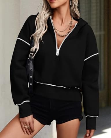 PRETTYGARDEN Women's 2025 Fall Hooded Sweatshirts Long Sleeve Half Zip Cropped Hoodies Pullover Winter Fashion Clothes (Black,Small) - Image 6