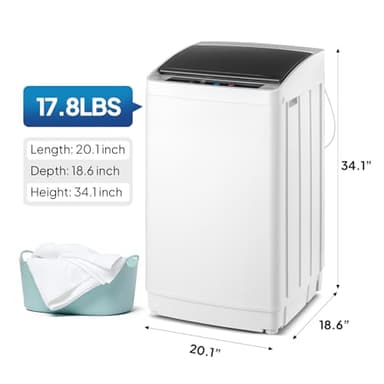 ROVSUN 17.8LBS Portable Washing Machine, Full-Automatic Electric Laundry Machine with Stainless Steel Drum, Compact Washer and Spin Dryer Combo with Drain Pump for Apartment, Dorm, Home, Light Grey - Image 7