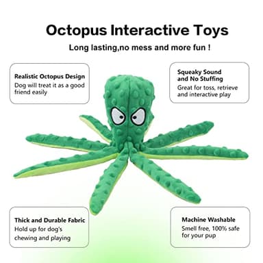 CPYOSN Dog Squeaky Toys Octopus - No Stuffing Crinkle Plush Dog Toys for Puppy Teething, Durable Interactive Dog Chew Toys for Small, Medium and Large Dogs Training and Reduce Boredom, 2 Pack - Image 4