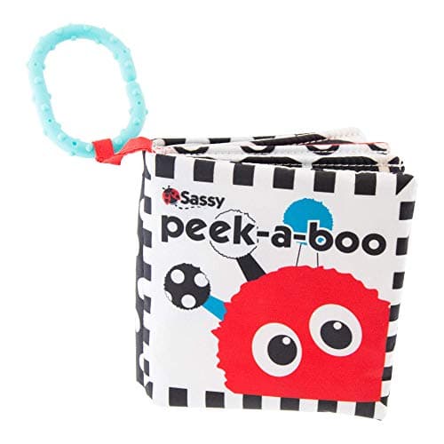 Sassy Peek-a-Boo Activity Book with Attachable Link for On-The-Go Travel, Sensory Play, Black & White, Ages 0+ Months - Image 1