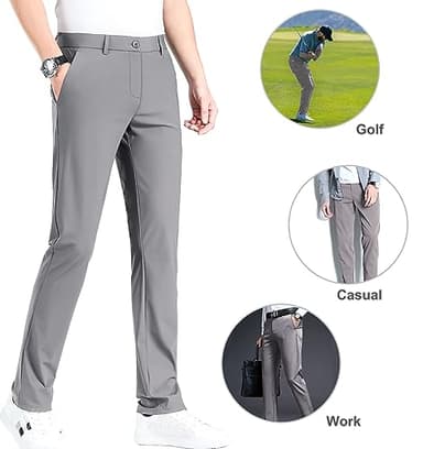 LUSHENUNI Men's Golf Pants Slim High Stretch, Ice Silk Dress Pants with Expandable-Waist Pants (Dark Grey,38) - Image 4