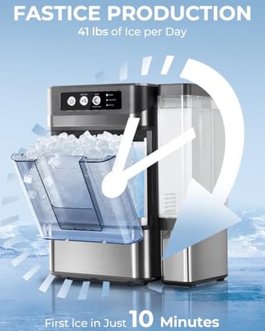 Nugget Ice Maker with 1 Gallon Tank, 41lbs/24H Soft & Chewable Ice, Automatic Water Supply, Preset Time, Self-Cleaning, Multifunctional Pellet Ice Machine for Home & Kitchen - Image 7