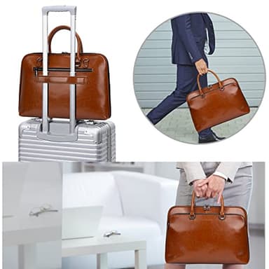 Blofinche Genuine Leather laptop Briefcase: Messenger shoulder bag 15 16 inch men macbook case women work satchel designer handbag Brown - Image 5