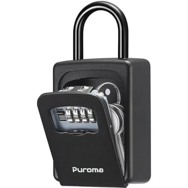 Puroma Lock Box, Large Key Lock Box Resettable Combination Lockbox, Portable Wall Mount Lockbox Security Safe Box for Outside Outdoor Home Office Door Handle House Key, Pure Black (1 Pack) - Image 1