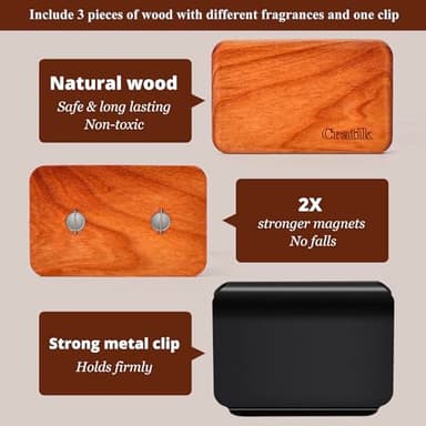 Car Air Freshener - Wood Air Freshener - Car Odor Eliminator for Visor Clip-Variety Scent Refill, Vehicle Scent Diffuser for Cabin, Truck & SUV - Pack of 3 (Teak-Amber-Cabana)-CLIP INCLUDED - Image 5